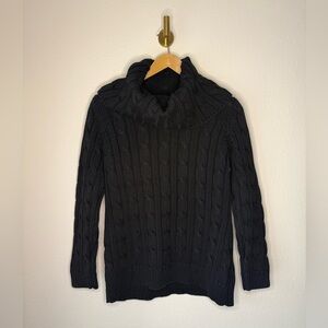 Chunky Black Cable Knit Cowl Neck Sweater size XL Cotton Blend